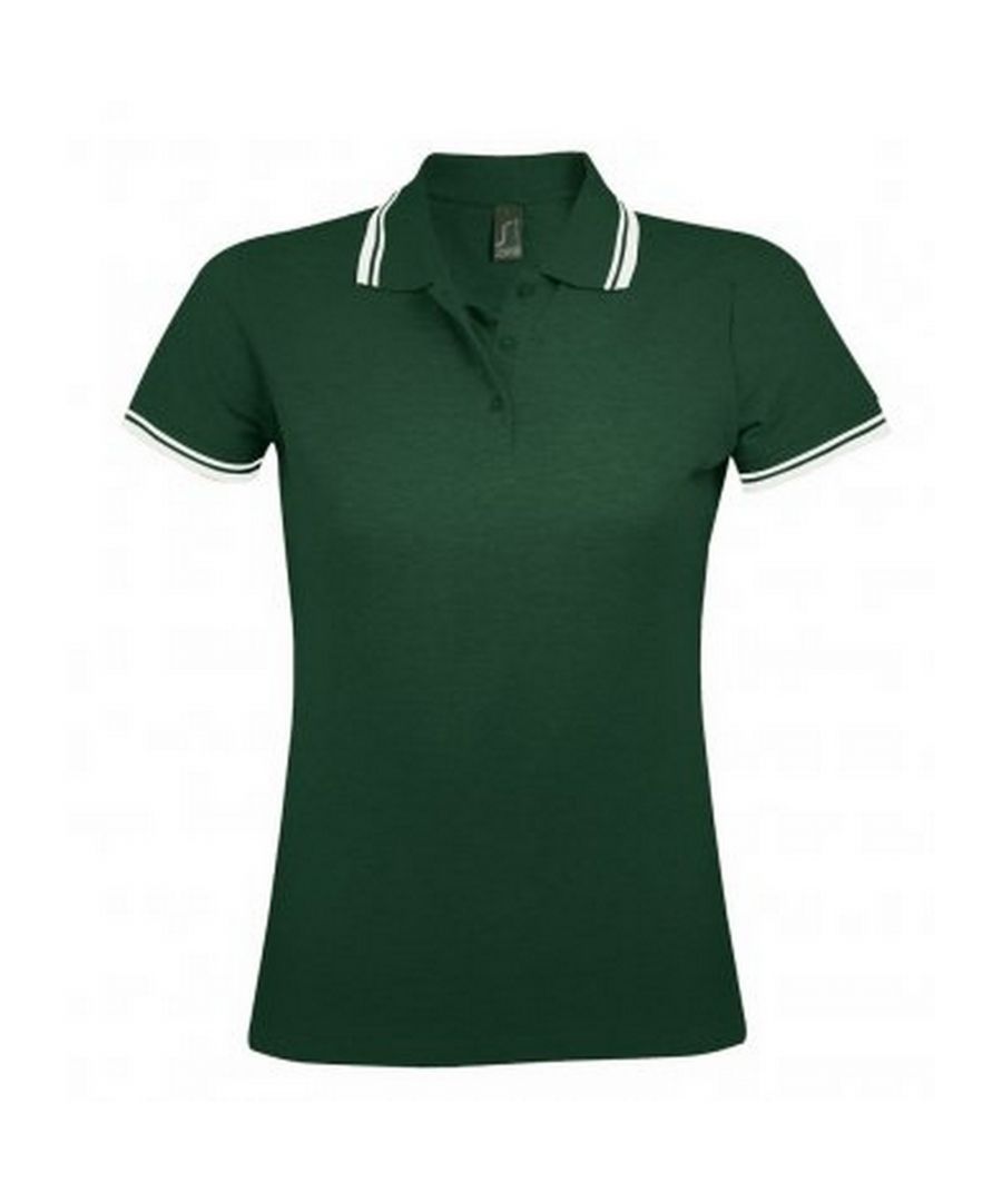 SOLS Dames/dames Pasadena getipt korte mouw Pique Polo Shirt (Bos/Wit)
