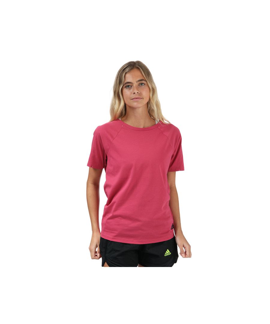 adidas Womenss Sportswear Primeblue Loose Fit T-Shirt in Pink Cotton - Size 12 UK