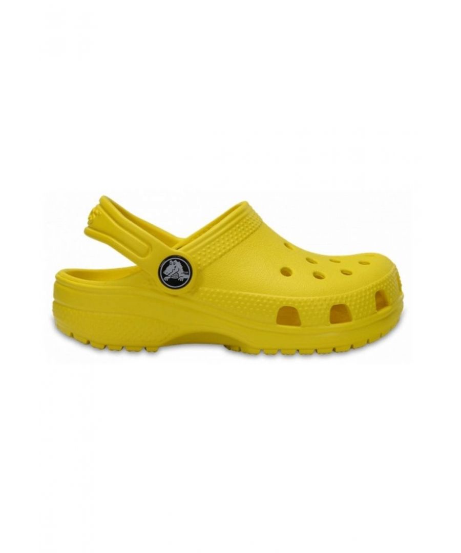 Original. Versatile. Comfortable.\n\nEasy on, easy off! Just like the adult Classic, the kids’ version offers amazing comfort and support, thanks to the light, durable Croslite™ material and molded design. Kids can customize their Crocs clog however they like; ventilation holes accommodate Jibbitz™ brand charms.\n\nKids’ Classic Clog Details:\n\nPivoting heel straps for a more secure fit\nEasy to clean\nCustomizable with Jibbitz™ charms\nIconic Crocs Comfort™: Lightweight. Flexible. 360-degree comfort.