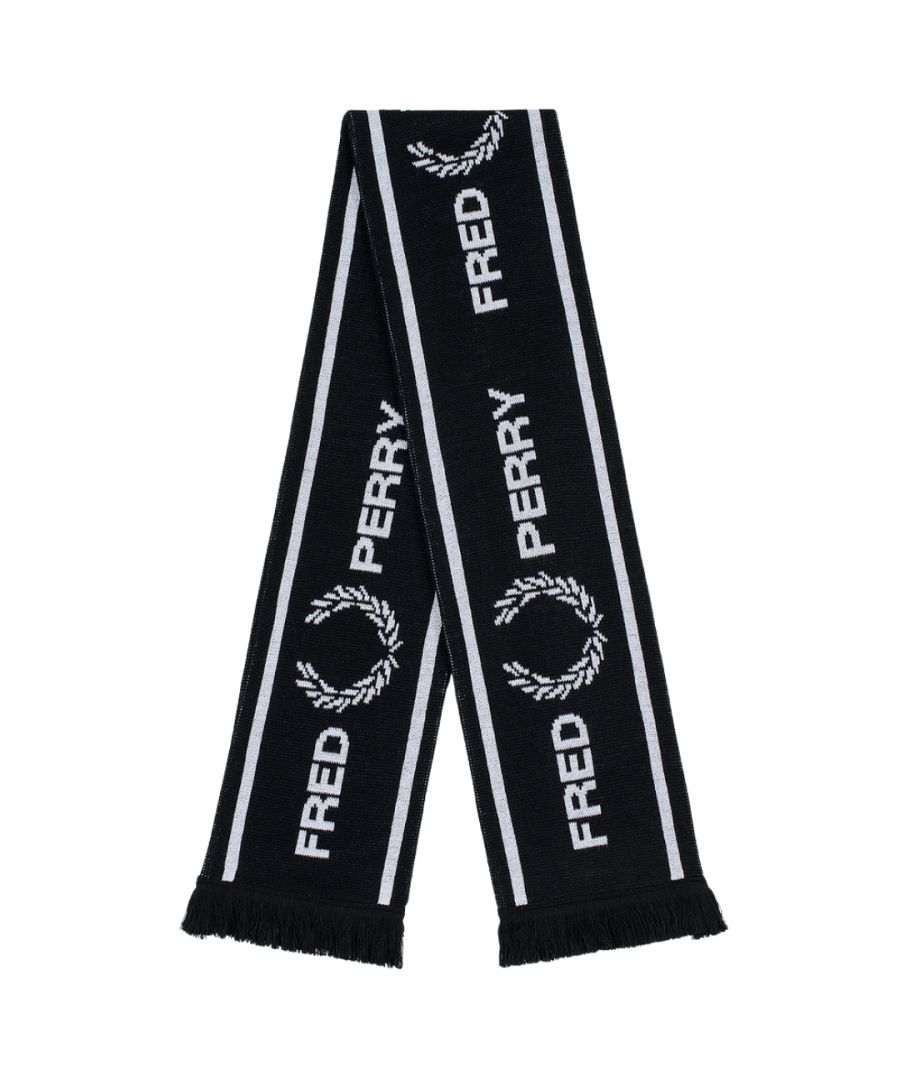 Fred Perry C7151 102 Scarf. Fred Perry Black Scarf. Style: C7144 102. Branded Logo. 100% Acrylic