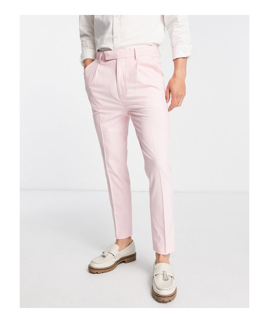 Trousers & Chinos by ASOS DESIGN Waist-down dressing High rise Belt loops Hook-and-bar zip fly Four pockets Regular, tapered fit Sold by Asos
