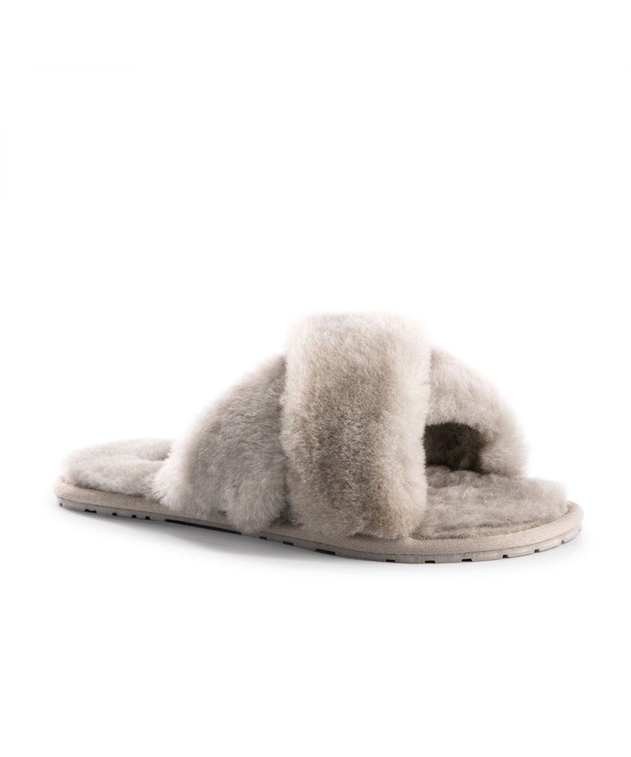 Soft premium genuine Australian Sheepskin wool upper\n Easy to slide on footwear used in any weather\n Full premium sheepskin insole\n Cross over style strap giving a great fit\n Soft Rubber outsole – highly durable and lightweight\n Stylish, Fluffy and cosy all at the same time\n 100% brand new and high quality, comes in a branded box, suitable for gifting