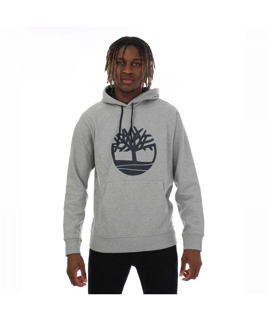 Timberland Mens Kennebec River Tree Logo Hoody in Grey Heather Cotton - Size Large