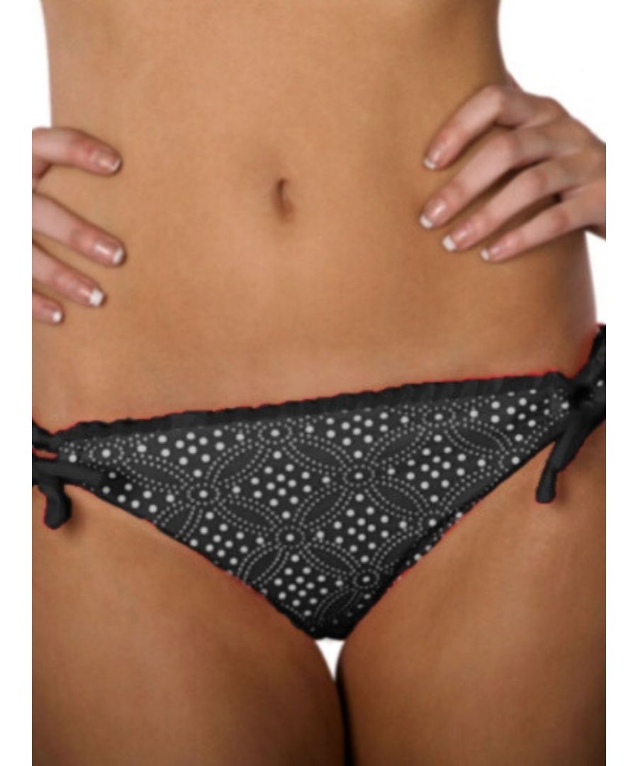 Moontide Womens Fusion Frill Tie Side Bikini Briefs - Black Polyamide - Size X-Small