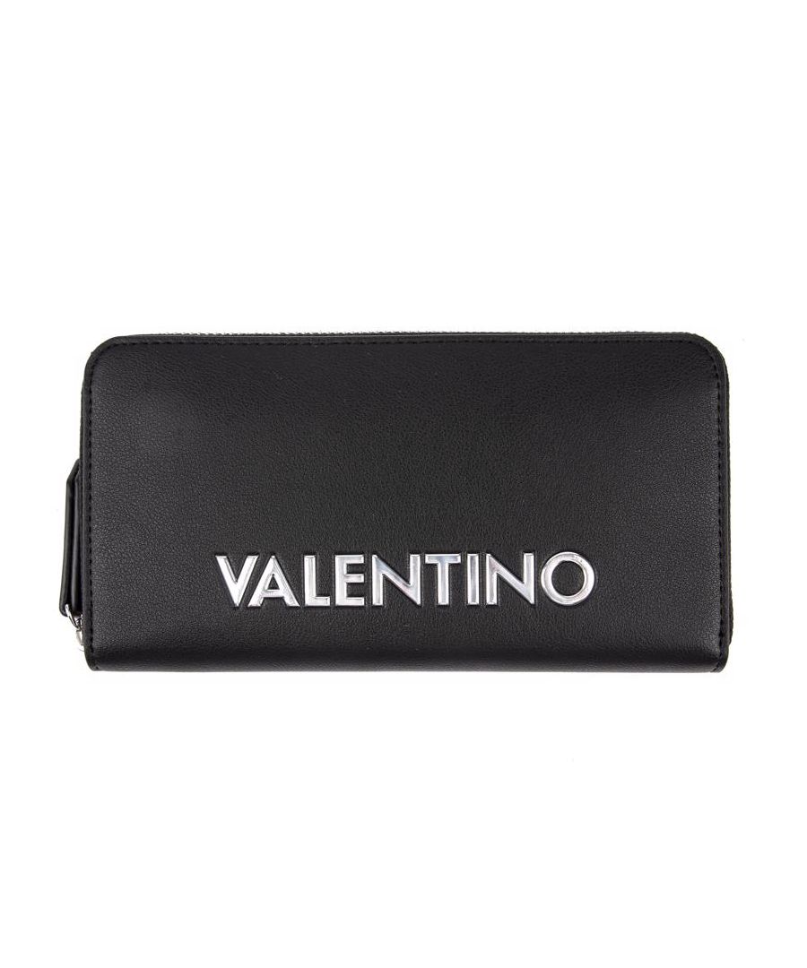 Womens black Valentino Bags olive purse, manufactured with polyurethane. Featuring: silver hardware, full zip closure, 4 note compartments, central zip section and 16 card sections.