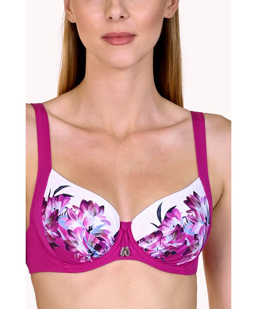Pink Floral Check Ruched Underwired Bikini Top