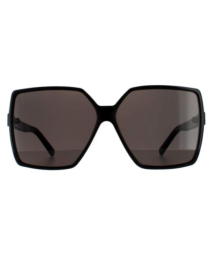 Saint Laurent Square Womens Black Grey Sunglasses Saint Laurent are a super oversized square design crafted from lightweight acetate with Saint Laurent engraved logos on the temples.
