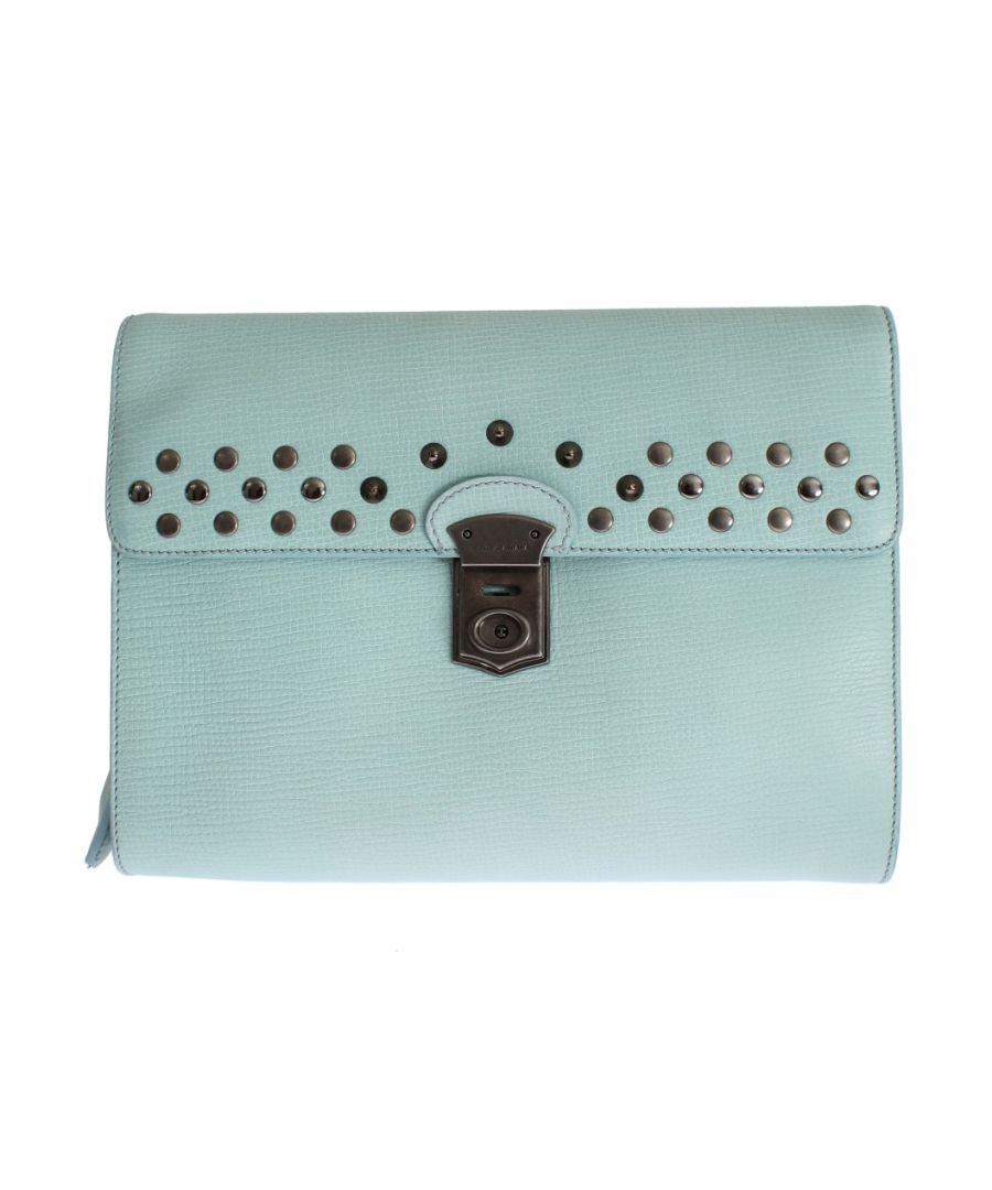 Image for Dolce & Gabbana Blue Leather Studded Document Portfolio Briefcase Bag