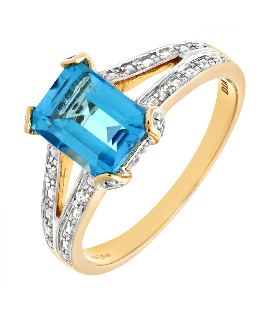 Diamant L'Eternel Womens 9ct Yellow Gold Single Stone Bluetopaz with Diamond Set Collette and Shoulders Ladies Ring - Size I Diamant L'Eternel Womens 9ct Yellow Gold Single Stone Bluetopaz with Diamond Set Collette and Shoulders Ladies Ring - Size I