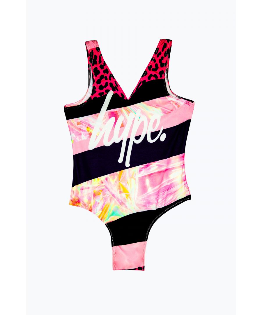 Hype Girls Multi Dark Pink Stripe Swimsuit - Multicolour - Size 15Y