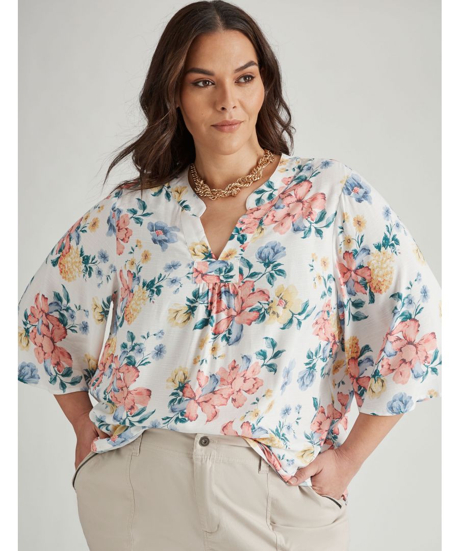 Autograph Elbow Sleeve Flutter Woven V Neck TopMaterial:  100% Viscose