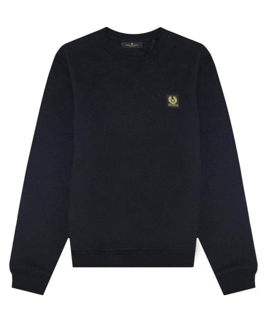 This Belstaff Mens Cotton Fleece Sweater in Black is crafted from cotton and features a long sleeve design, a crew neck, ribbed cuffs and bottom and the Belstaff branding at the side of the arms.\n\nRegular Fit\n\nCrew Neck\nRibbed Cuffs and Bottom\nBelstaff Branding\n100% Cotton\nRugged and Durable