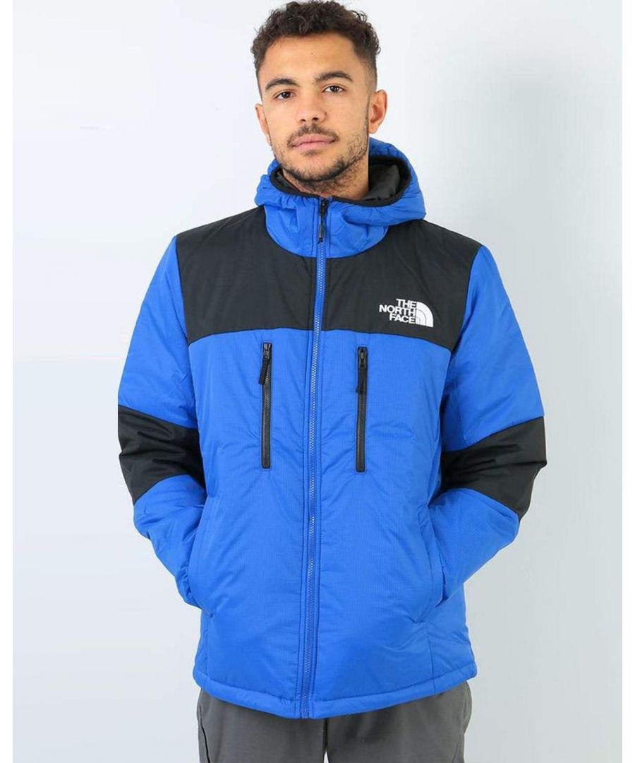 The North Face Himalayan Synthetic Hooded Jacket.     \nTNF Blue Is a Mountain Exploration/urban Style Hybrid Jacket.     \nZip Fastening Front, Adjustable Hem and Large Embroidered Logos.    \nAll Packed Into a Slick Low-key Jacket With TNF Branding in All the Right Places.   \nThe Synthetic Fill Keeps You Protected From the Icy Breeze Whilst Reducing Heat Loss.   \nComplete With a DWR Coating for Light Weather Resistance.