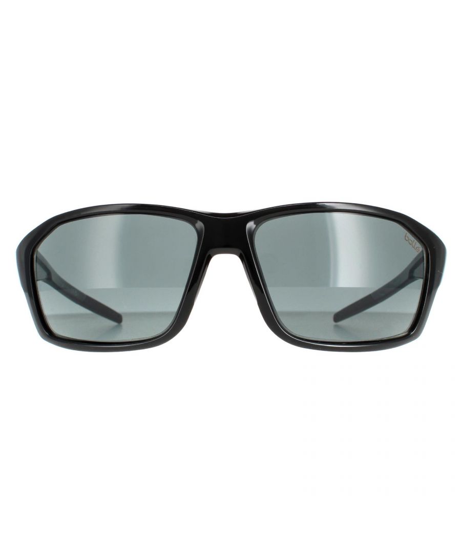 Bolle Wrap Unisex Shiny Black TNS Grey Fenix Sunglasses - One Size