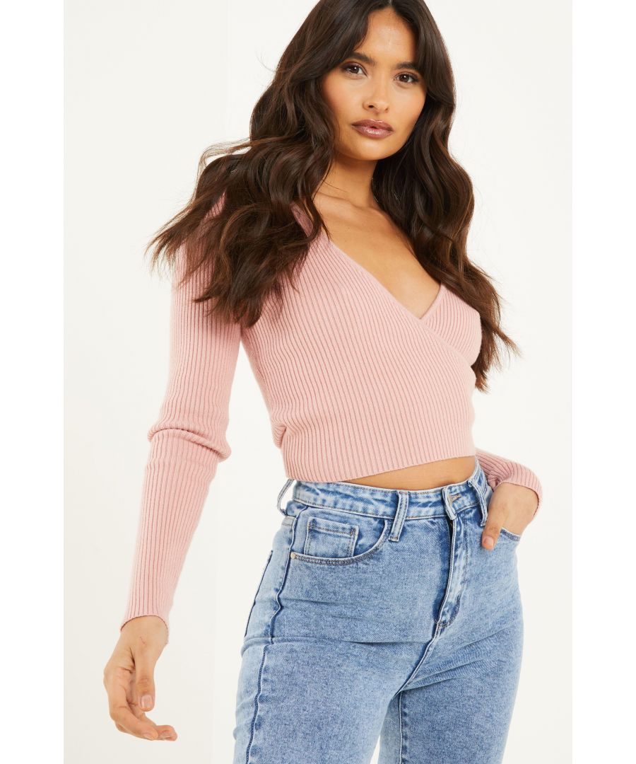 Image for Pink Knitted Wrap Jumper