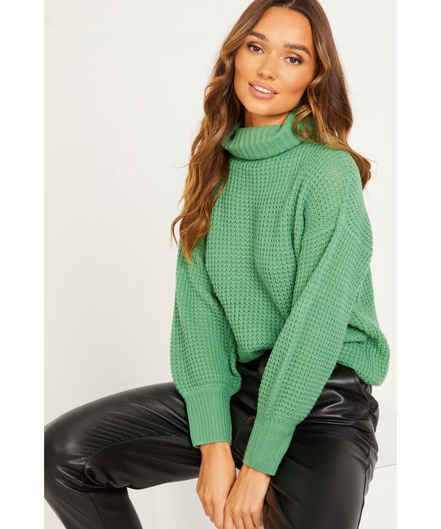 Image for Green Chunky Knit Roll Neck Jumper
