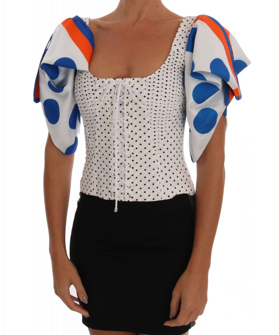 Image for Dolce & Gabbana White Polka Silk Corset Bustier Top