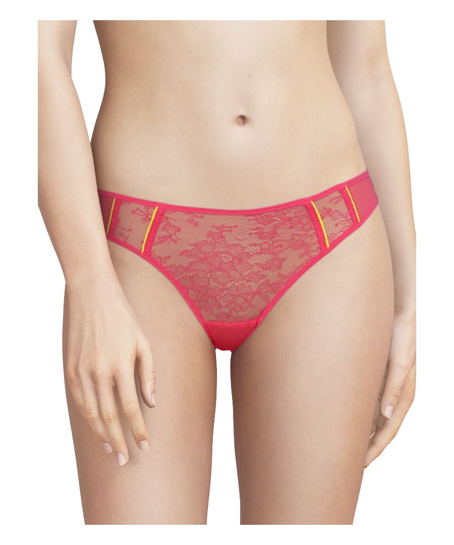 Part of the Clash collection, these Chantal Thomass briefs come in a Lipstick pink colourway. Tanga style in a lightweight, breathable fabric. Made of 64% Polyamide, 36% Elastane and machine washable.