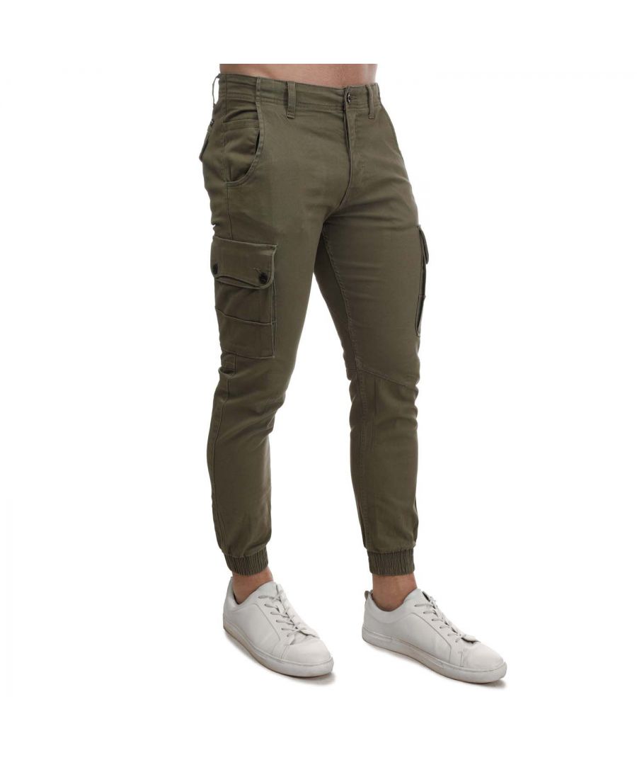 Jack & Jones Mens Paul Warner Cargo Pants in olive - Green Cotton - Size 38R