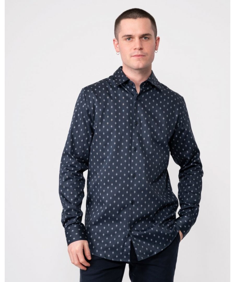 Ted Baker Ardea Mens Long Sleeve Geometric Print Shirt - Navy - Size Large