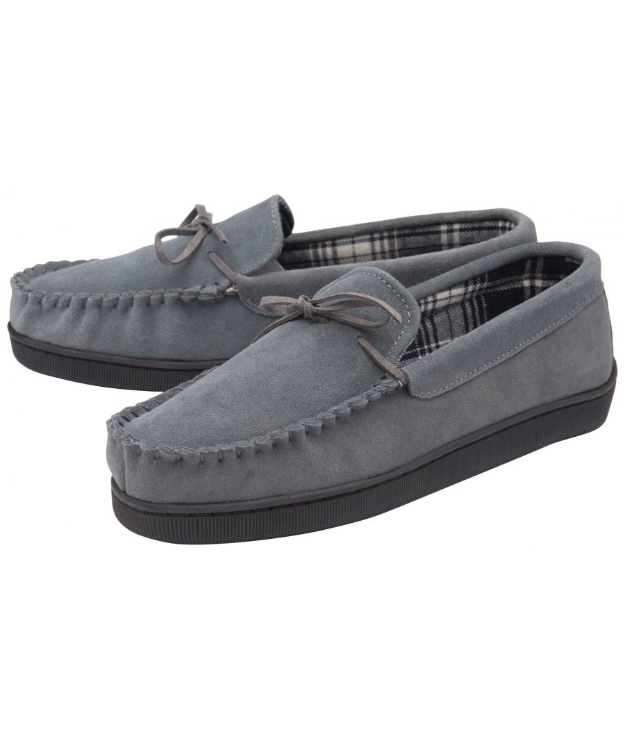 Image for DUNLOP - Men's Real Suede Leather Fleece Lined Moccasin Slippers (9, Grey)