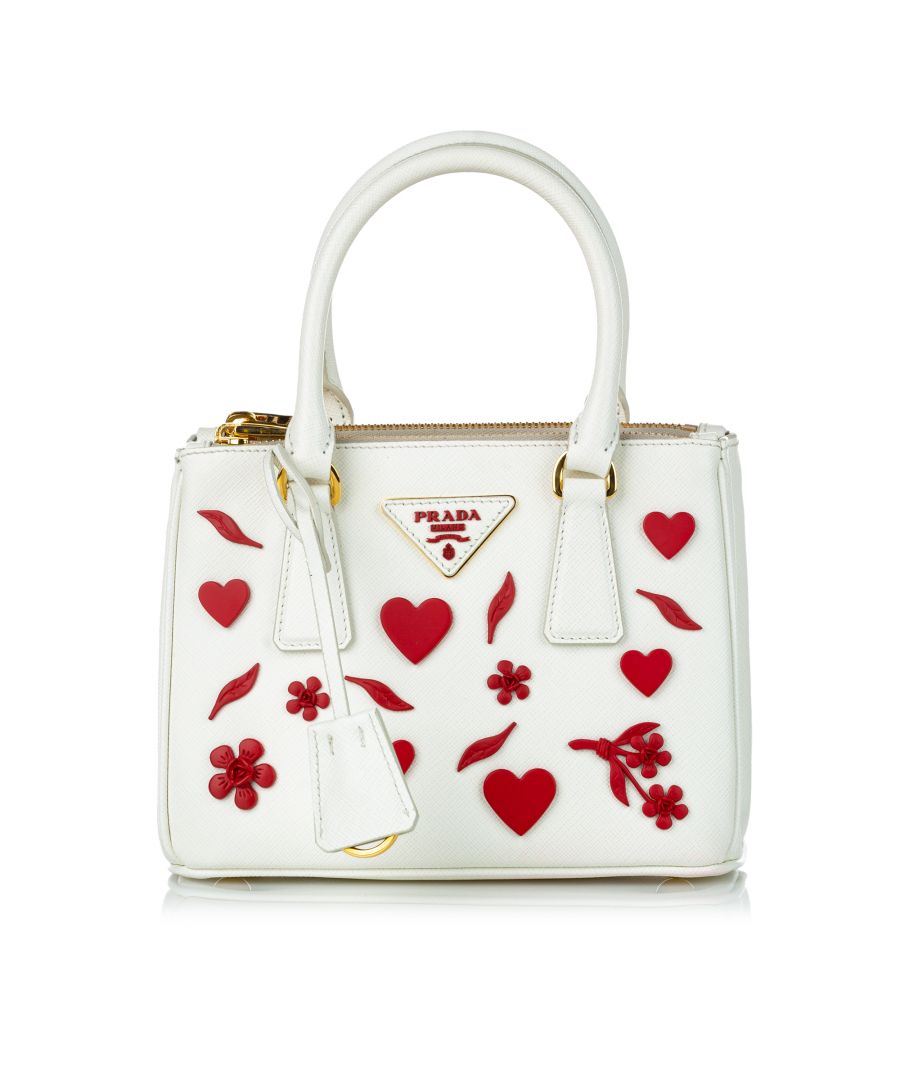 Vintage Prada Saffiano Galleria Heart Double Zip Handbag White