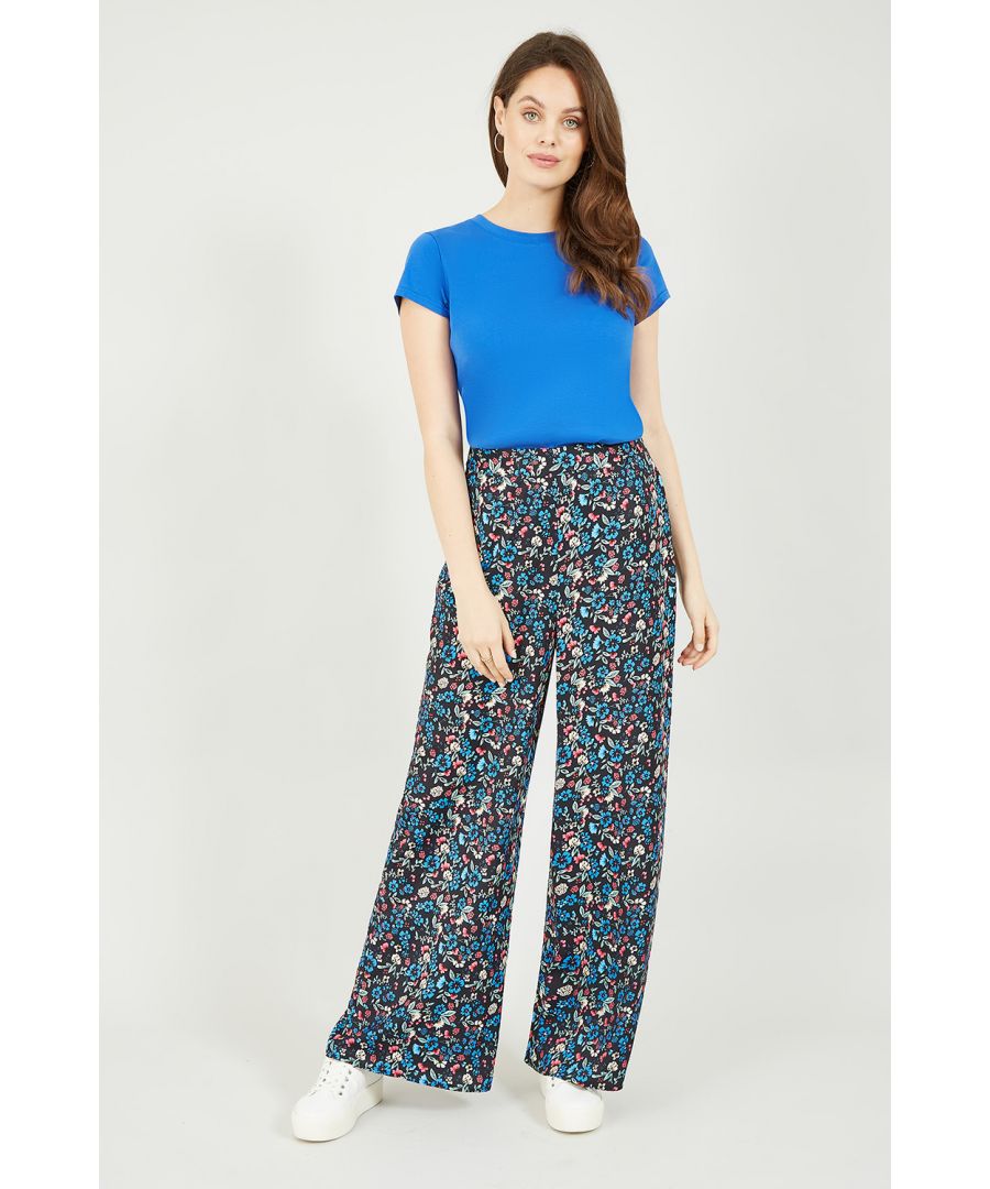 Image for Yumi Blue Floral Print Wide Leg Trousers