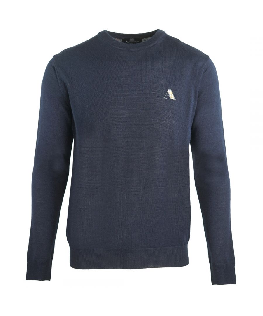 Aquascutum marineblauwe sweater met geruit logo