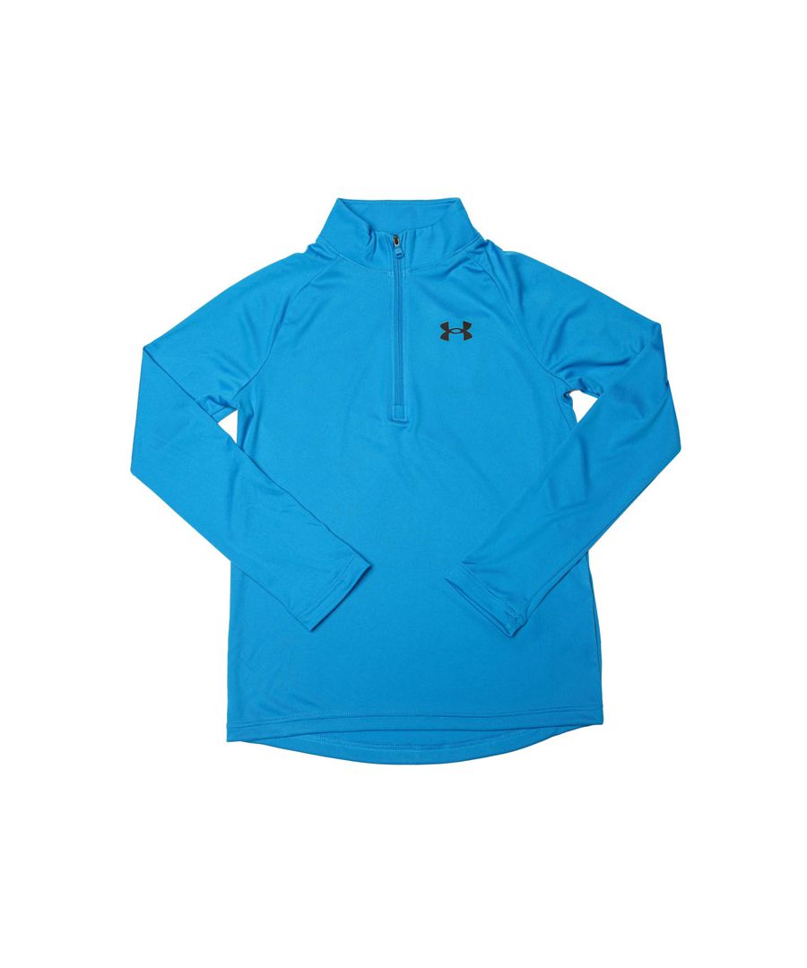 Junior Boys Under Armour UA Tech 2.0 ½ Zip Top in blue.- Generous ½ zip front.- UA Tech™ fabric is quick-drying  ultra-soft & has a more natural feel.- Material wicks sweat & dries really fast.- New  streamlined fit & shaped hem.- 100% Polyester.  Machine washable. - Ref: 1363286436J