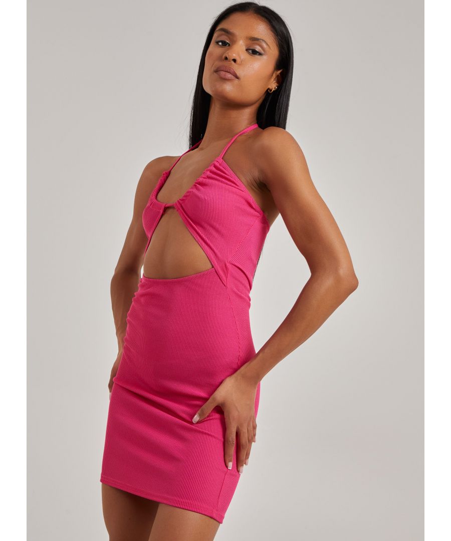 Pink Vanilla Womens Ribbed Halterneck Cut Out Dress - Size 8 UK