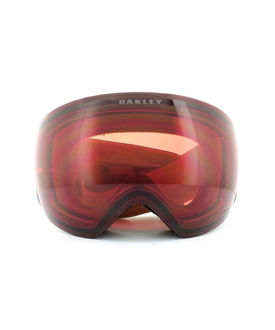 Oakley Ski Goggles Flight Deck OO7050-43 Wet Dry Fired Brick Prizm Rose are the latest innovation in ski goggles from Oakley with a large rimless lens design which gives an unbelievably good view in all directions. They feature a ridgelock lens sub-frame attachment to allow lenses to be changed quickly and easily and small frame notches under the strap anchors allow space for normal glasses. Support is given for better airflow and the sleek frame and outrigger design is comfortable and helmet compatible.