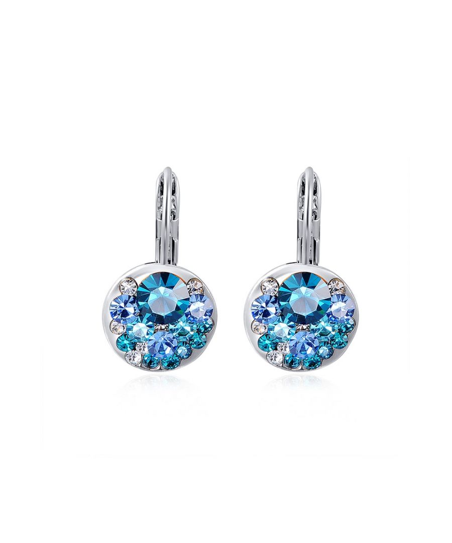 Blue Swarovski Elements Crystal Earrings and Rhodium Plated Very nice pair of earrings set with Blue Swarovski Elements Crystal. Rhodium plated frame for a perfect finish and extreme shine. Description : Dimensions: 1.3 x 2.3 cm Weight: 2 gr Suitable for pierced ears