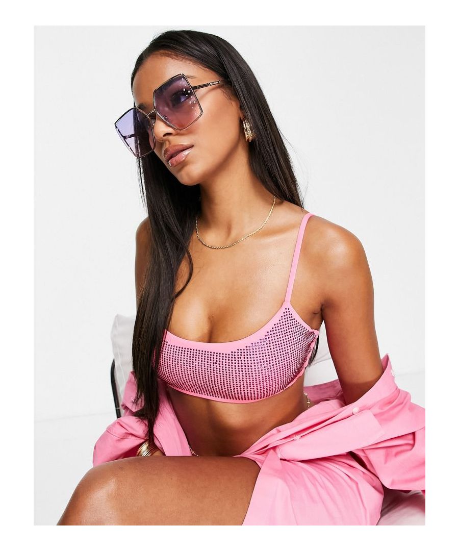 Bikini top by ASYOU Exclusive to ASOS Scoop neck Diamante-embellished front Adjustable straps Pull-on style  Sold By: Asos