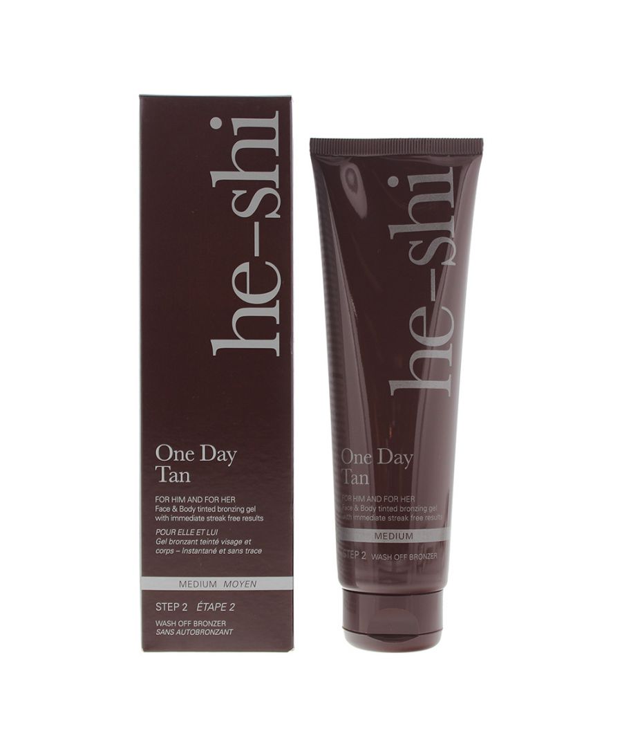 The He-Shi One Day Tan Face & Body Medium Wash Off Bronzer is an easy to apply fake tan that has been designed to be used on the face and body. The tan doesn't just leave skin looking bronze but also provides nourishment, moisture and hydration. When applied the tan is quick drying, refreshing and helps skin to feel rejuvenated as well as giving it a tanned glow.