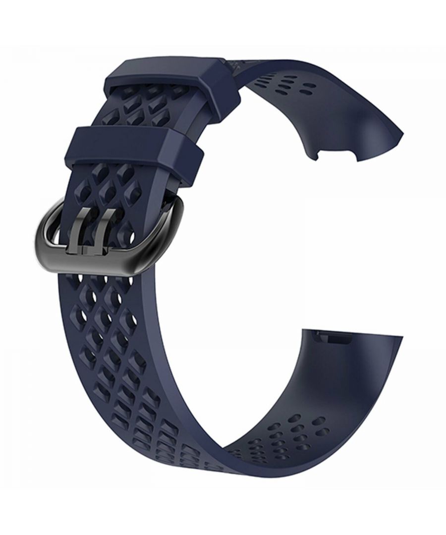 AQ Holes Soft Silicone Replacement Strap Band for Fitbit Charge 3 - Navy Large  Luxurious Business style Holes soft silicone band for Fitbit Charge 3 Advanced Fitness Tracker. It is a perfect companion mixed with fashion, nobility, elegance for Fitbit Charge 3 Special Edition. Comes with an adapter on both ends, super easy and direct installation and removal, locks onto Fitbit Charge 3 smartwatch interface precisely and securely. ANTI LOST DESIGN: The silicon strap has Lugs on Fitbit Inspire& Inspire HR Fitness Tracker both sides, locking onto watch precisely and securely. Never have to worry about the loss your tracker. COMFORTABLE & RESISTANT: The silicone diamond-textured classic bracelet wristband/sport-armband for fit bit charge 3 is made of top quality elastomer TPU materials from Germany, no sensitive irritation to the skin of 99% people. Sweat-resistant & water-resistant & dust resistant, comfortable. PERFECTLY COMPATIBLE WITH FIT BIT CHARGE 3: This replacement bracelet is designed specifically for Fitbit Charge 3. The design of the bracelet with clasps on both ends, which lock precisely and safely on fit bit charge 3. Simple to install and remove, no need buckle, it ensures that your smartwatch is secure while being simple and elegant. SAFE MATERIALS AND ENVIRONMENTAL PROTECTION: Strap made of high-quality stainless steel, flexible material allows to fold without any crease, very comfortable to wear and no sensitive skin irritation for 99% people. Breathable and ventilated design, perfect for running, swimming or playing sports. MULTICOLORED CHOICE: Different colours for your choice, adapt according to your mood and your outfit in everyday life. You can also mix colours to wear for unique styles. There is four types of different colour is available like Black, Silver, Gold, Rose Gold.