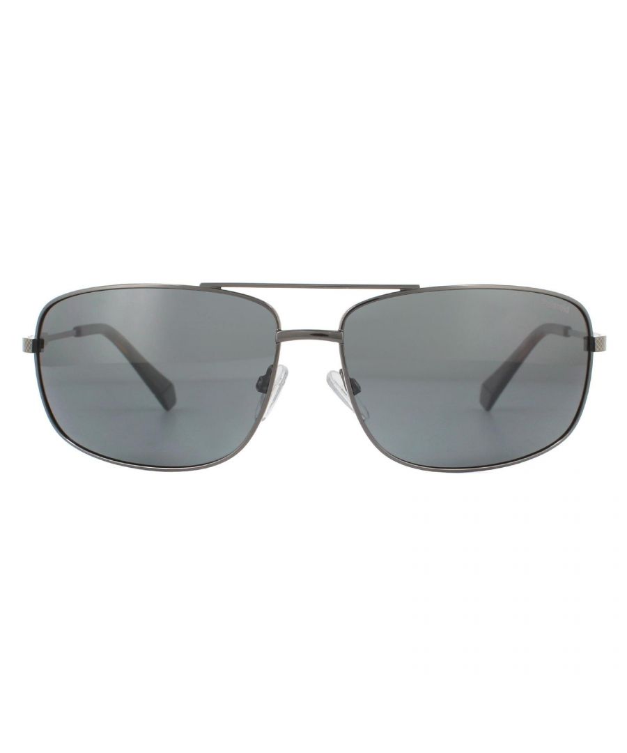 Polaroid Mens Rectangle Dark Ruthenium Polarized Sunglasses - Grey, Size: 63x14x130mm Metal - Size 63x14x130mm