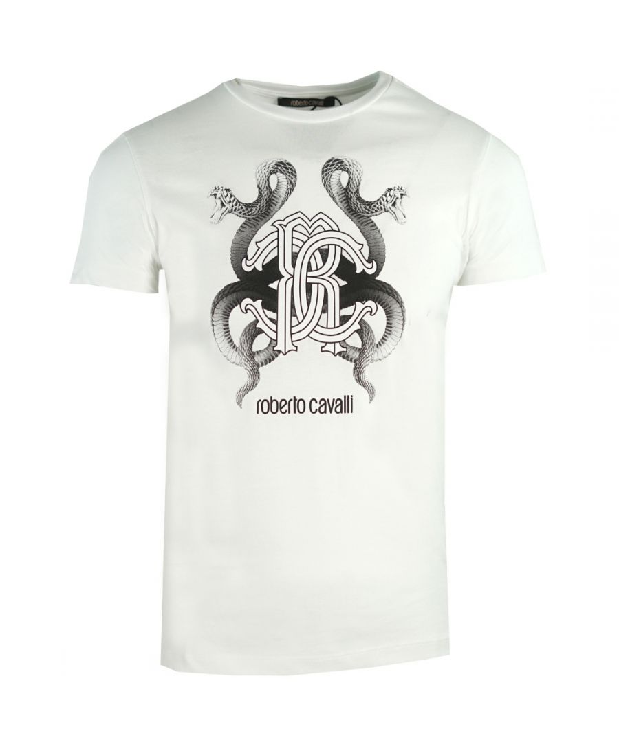 Image for Roberto Cavalli Mirrored Snake Logo White T-Shirt
