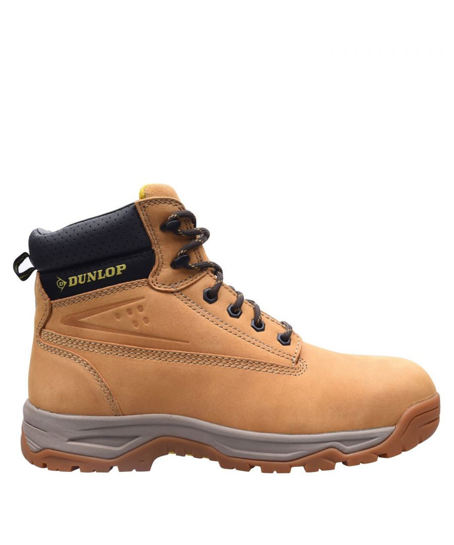Dunlop Safety On Site Boots Mens The Dunlop Safety On Site Boots will keep you safe and protected whilst on site, thanks to the steel toe cap for superb toe protection complete with a oil resistant and anti slip sole with added traction for great grip on difficult surfaces. These mens safety boots have a full laced fastening with a padded ankle collar and tongue for added comfort complete with a mesh lining for added breathability. Invest in these Dunlop Safety On Site Boots Mens, do not miss out. > Mens safety boots > Lace fastening > Padded ankle collar > Mesh lining > Steel toe cap > Regular fit > True to size > Lightweight > Classic > Logo > Oil Resistant sole > Anti Slip sole > Rubber lugs to outsole > Toecap impact protection: 200 Joule > Compression (Crushing rating): 15,000 Newton > EN ISO 20345 (SB) > Dunlop branding > Leather upper, Textile inner, Synthetic sole