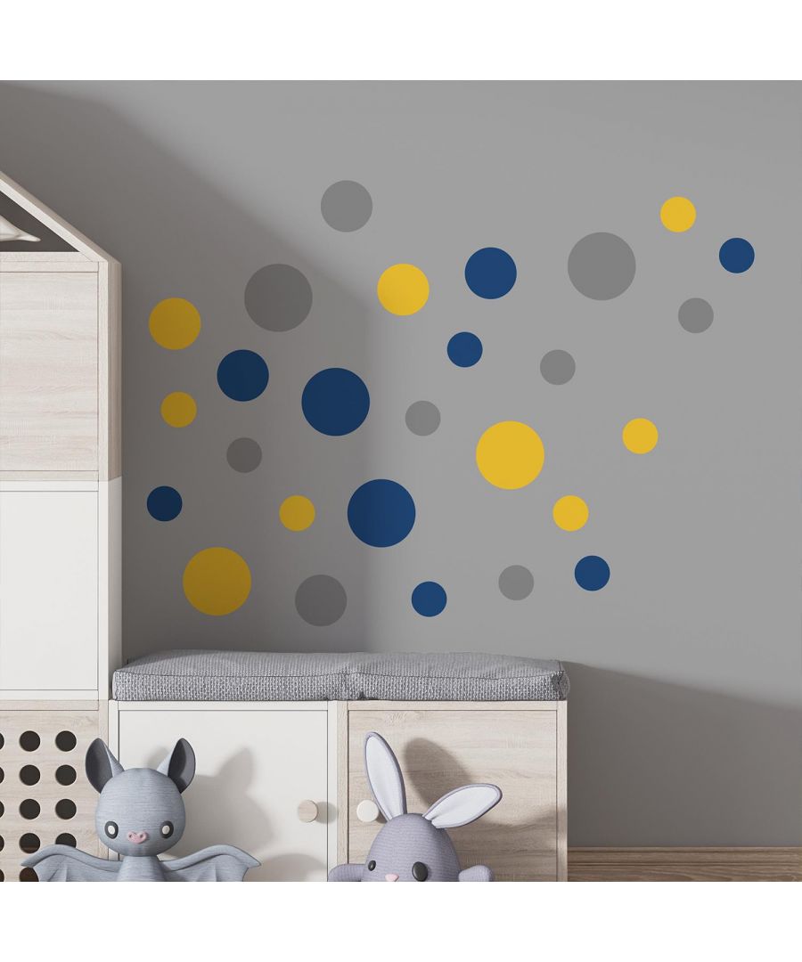 Image for Large Polka Dots Blue, Grey & Yellow, wall decal kids room 63 cm x 58 cm 27 pcs