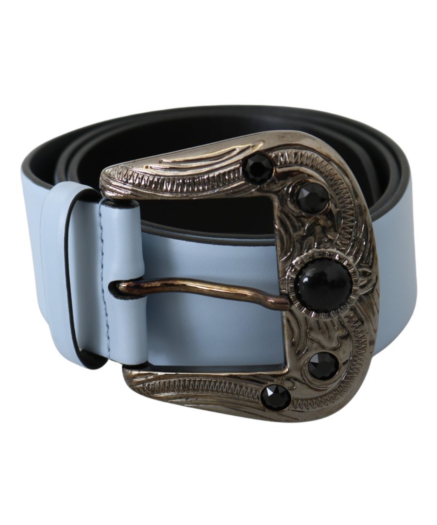 Dolce and Gabbana Black Pearl Baroque Buckle Blue Leather Belt
