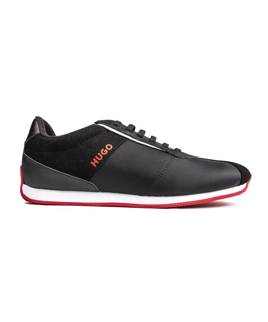 These Hugo Cyden Low Trainers Are Crafted From Fine Materials, Featuring A Classic Running Style Silhouette In Leather And Nylon With Red And White Details. Sporting A Padded Collar, Designer Branding And Textured Sole, These Shoes Offer Great Comfort And Style.