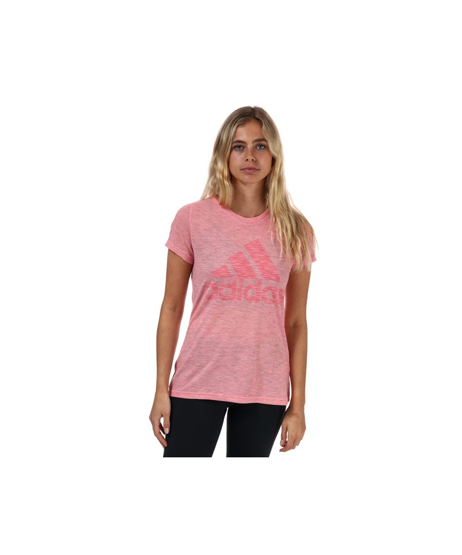 adidas Womenss Must Haves Winners T-Shirt in Pink Marl Cotton - Size 4 UK