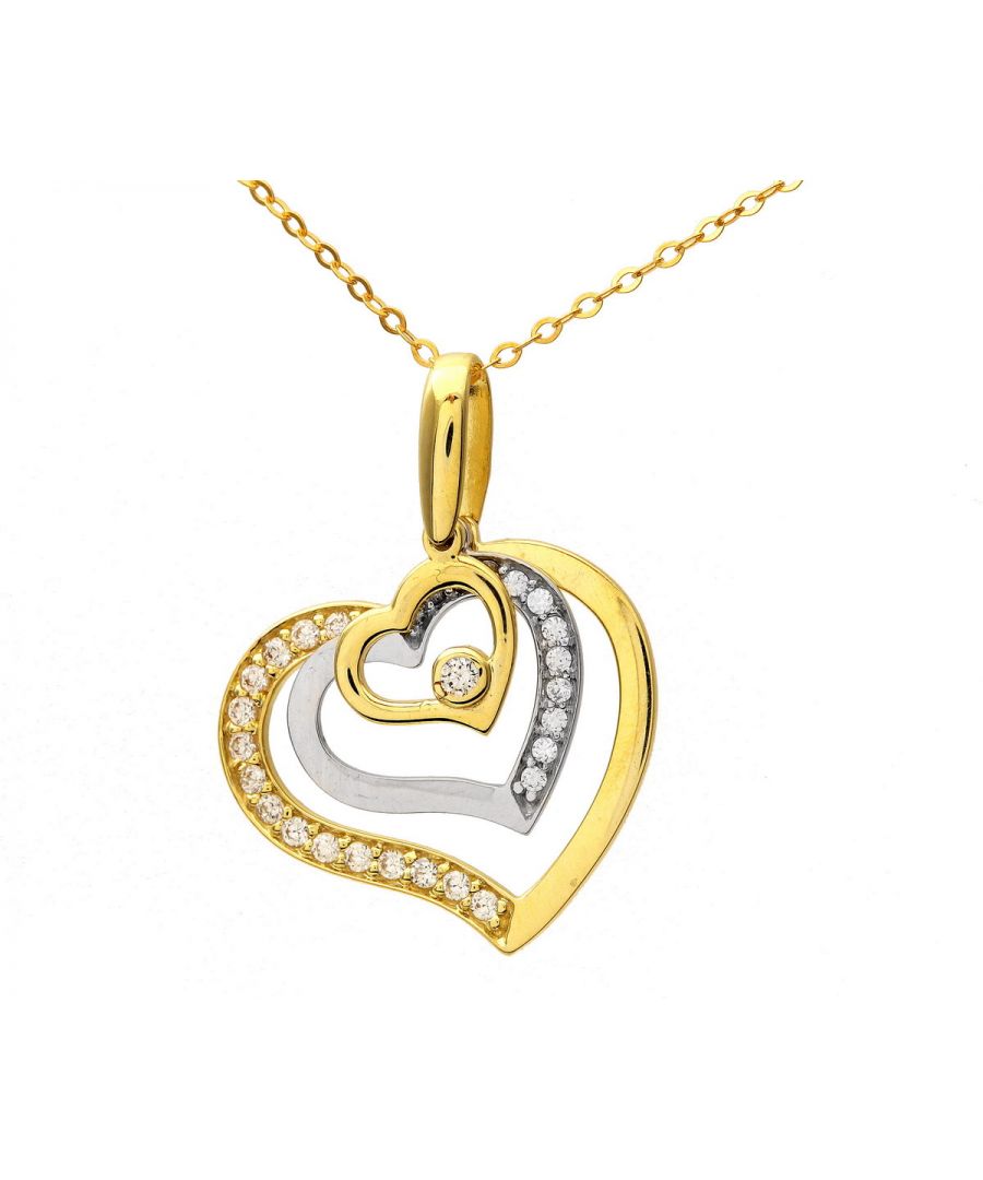 Image for 9ct Yellow and White Gold Cubic Zirconia Triple Heart Pendant and Chain of 46cm