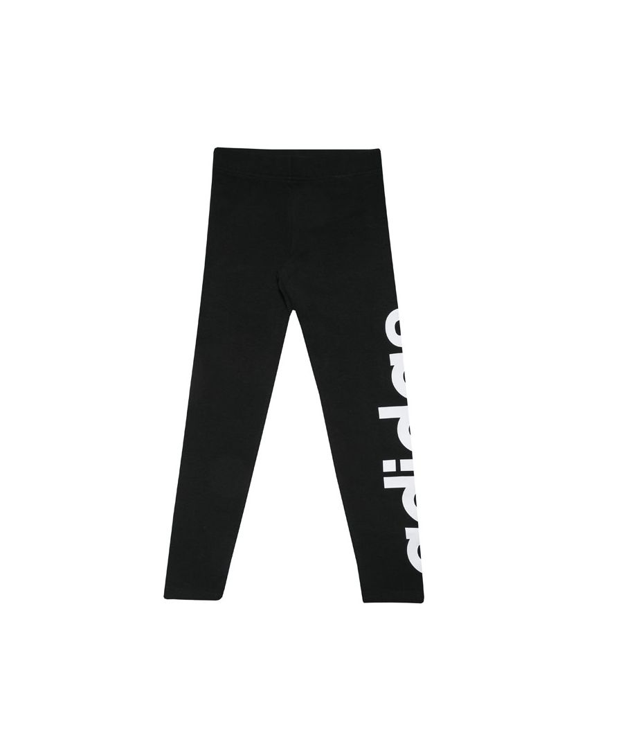 adidas Girls Girl's Junior Logo Leggings in Black-White Cotton - Size 7-8Y