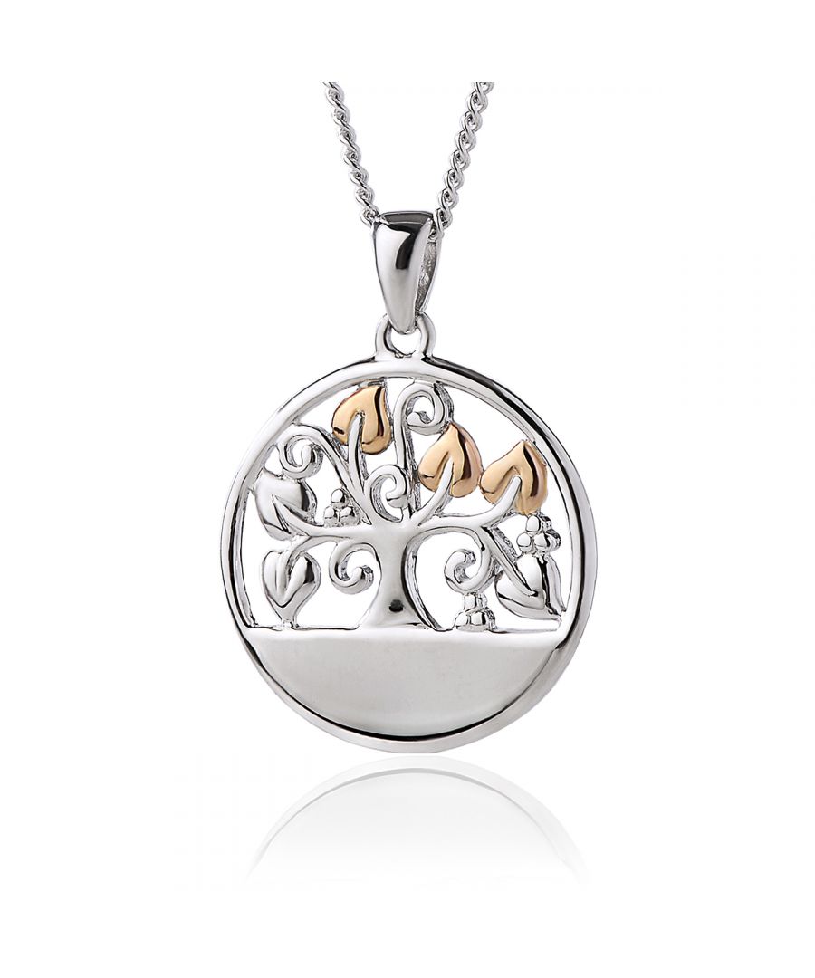 The superb combination of berries, leaves and vines symbolise new life forms evolving from the old in a delicate and beautiful design. New to the Tree of Lifecollection, this unique sterling silver and rose gold pendant contains rare Welsh gold. Available on a 22