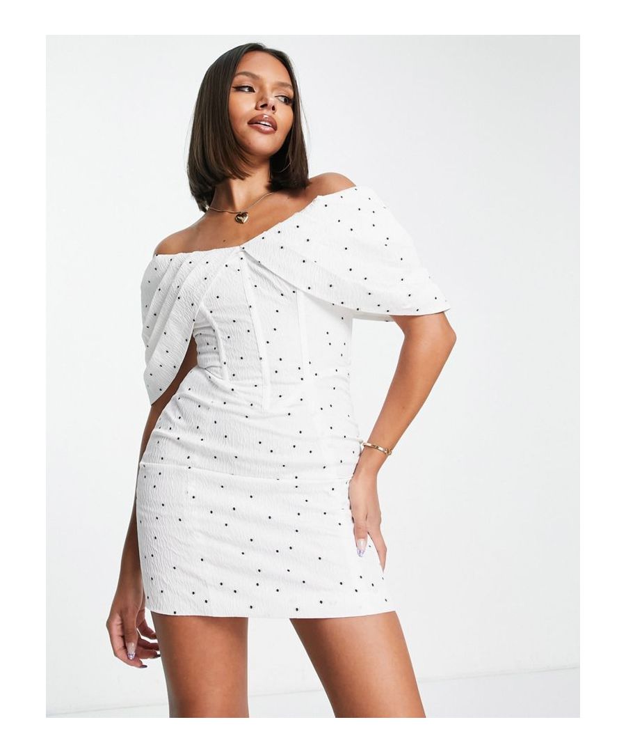 Mini dress by ASOS LUXE A round of applause for the dress Off-shoulder style Ruffle sleeves Boning details Zip-back fastening Slim fit  Sold By: Asos
