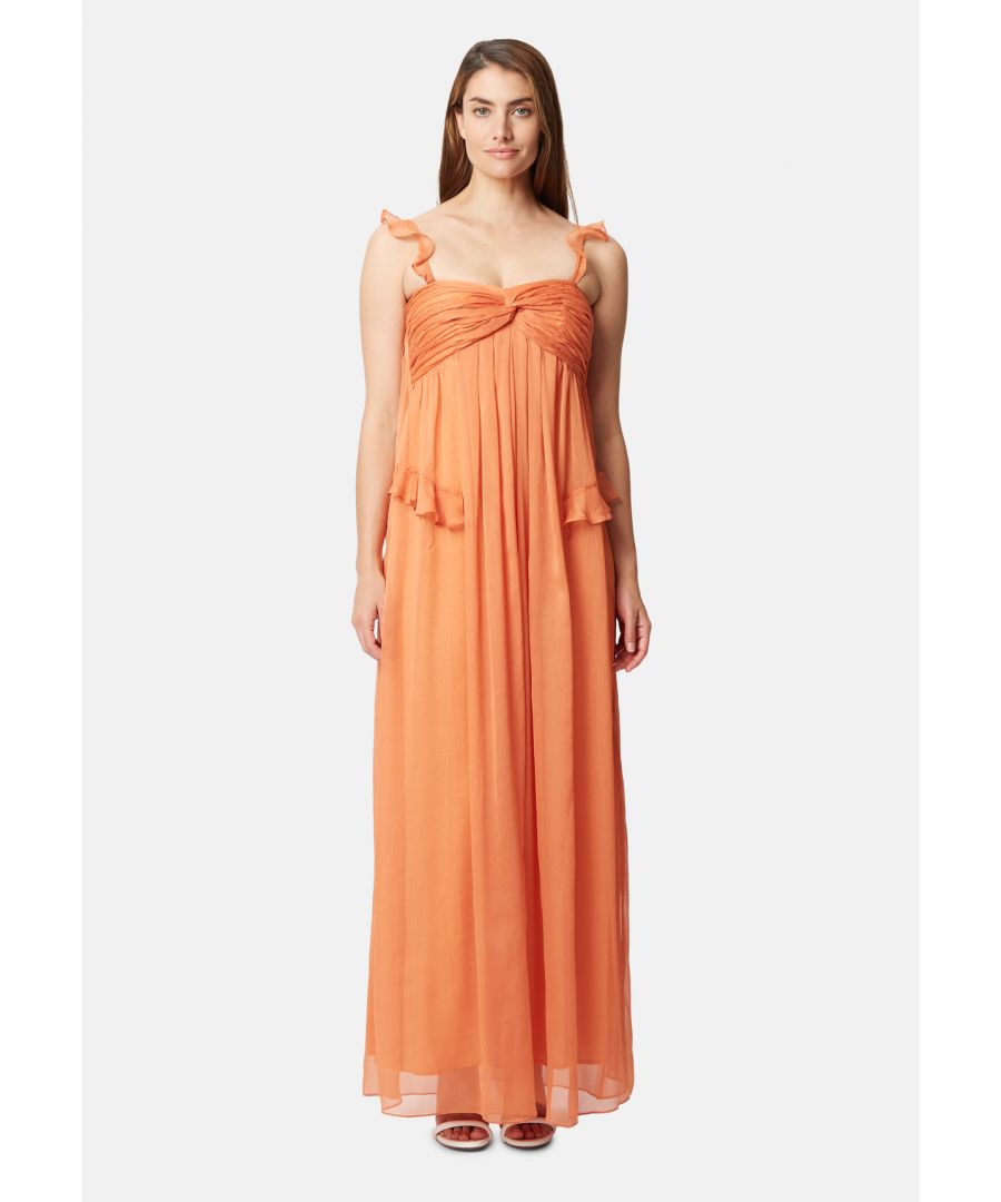 A summer dress that makes a statement, Dance on the Sand Maxi Dress is dusted in a pale coral colour. Its billowy silhouette is suspended from delicate shoulder straps, and falls into tailored cups and sweeping hem.