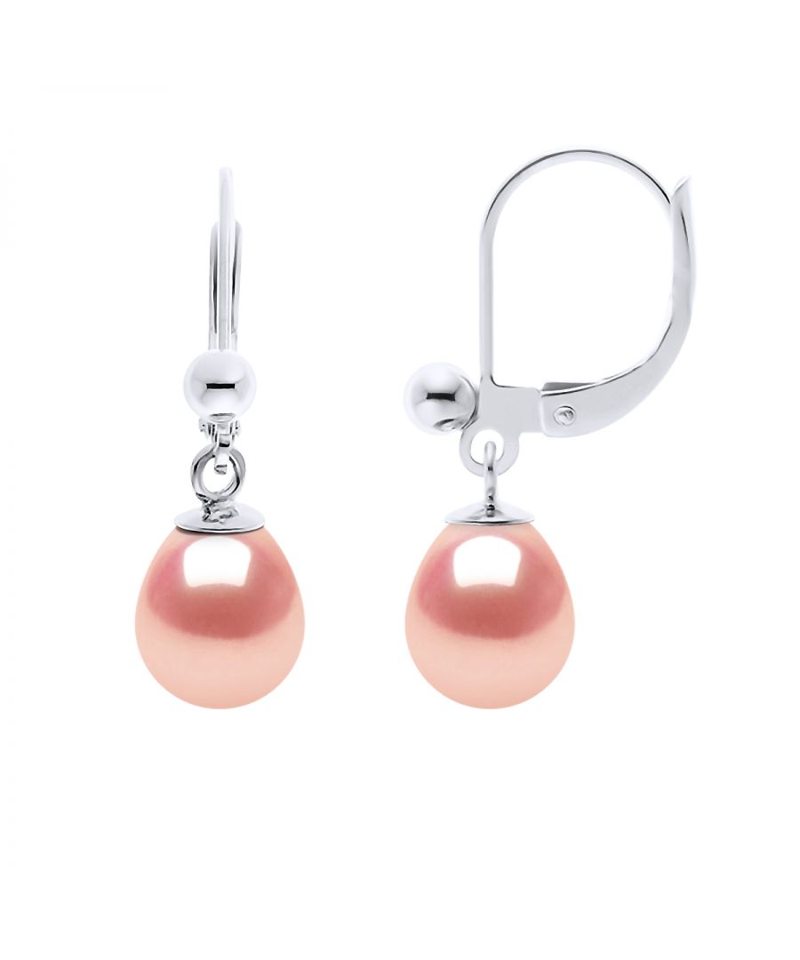 Earrings of 925 Sterling Silver and true Cultured Freshwater Pearls Pear Shape 7-8 mm - 0,31 in - Natural Pink Color and Break system -- Our jewellery is made in France and will be delivered in a gift box accompanied by a Certificate of Authenticity and International Warranty
