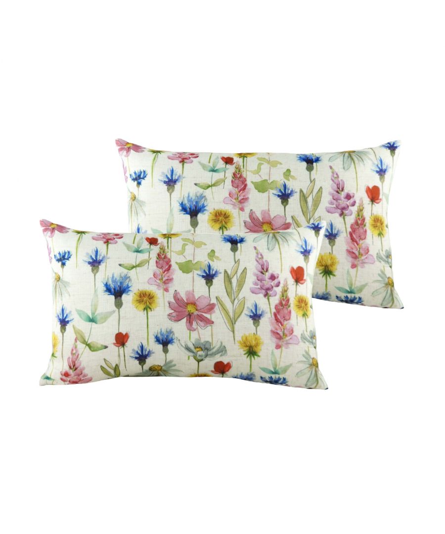 Bring the outside in and liven up your home with this cheery Wild flower cushion. This cushion captures a variety of wild flowers and foliage in their bright and natural colours, these flowers are complemented by the plain linen look background which makes it a beautiful addition to any home.