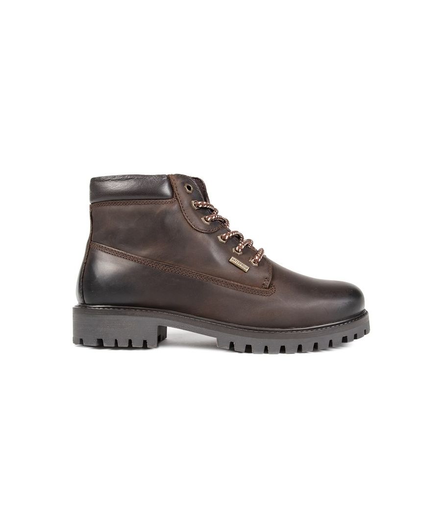 Men's Dark Brown Sole Worple Chukka Lace-up Ankle Boots With A Waterproof Leather Upper Featuring Striped Laces, Hexagonal Metal Eyelets, And Branded Tongue. These Hiking Inspired Chukka Boots Have A Herringbone Textile Lining, Branded Footbed, And Chunky Rubber Cleated Sole.
